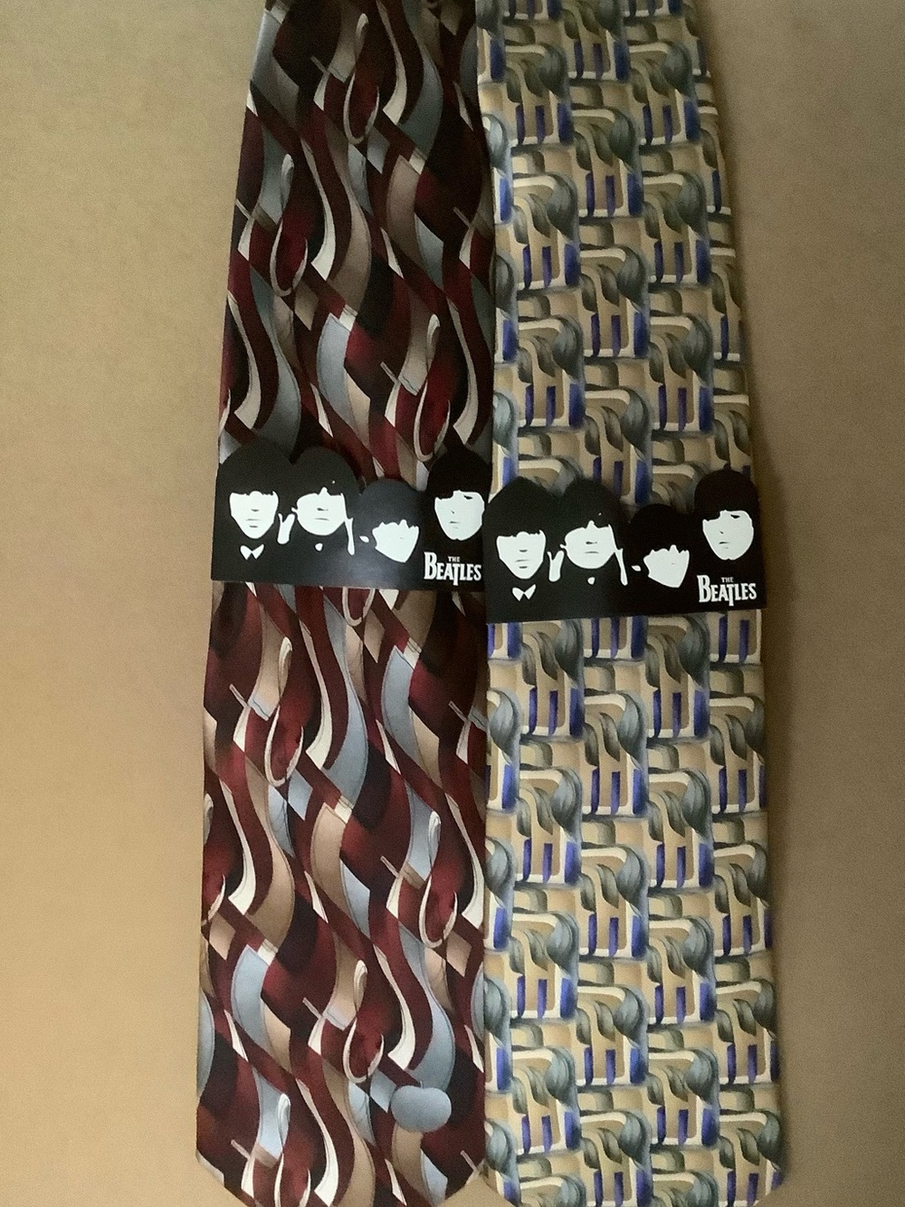The Beatles “Apple Records/ Birthday”Burgundy and Cream Wave-Pattern Men's Ties